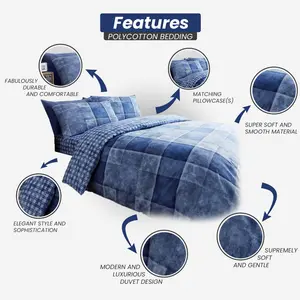 Pinero Cotton Blend Chequered Duvet Cover Set with Pillowcases Blue / Super King - 2 Standard Pillowcases