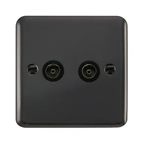 Curved Black Nickel 2 Gang Twin Coaxial TV Socket - Black Trim - SE Home