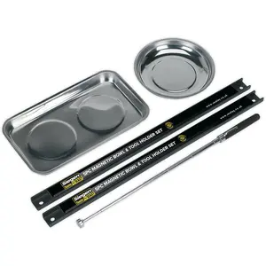 5-Piece Magnetic Tool Holder Set with Wall-Mounted Bars and Collection Bowls