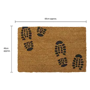 JVL Rubber Embossed PVC Backed Coir Doormat, 40x60cm, Foot Prints