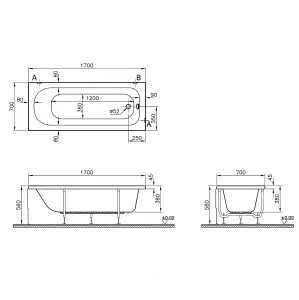 VitrA Optima 1700X700 Standard Bath no tap hole - White