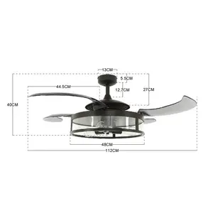 122 Cm Ceiling Fan Adilene With Remote Control Black with Transparent Blades