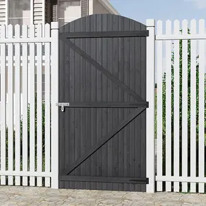 Grey Semi Braced Arch Top Strong Wooden Garden Gate with Latch  H 210cm x W 105cm