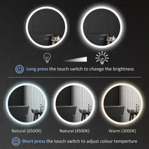 kleankin Illuminated Bathroom Mirror with LED Lights, 3 Colours, Defogging Film