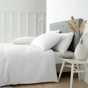 Brushed Cotton Duvet Cover Set White / Double - 2 Standard Pillowcases