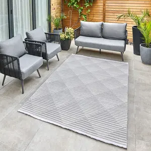 Silver Outdoor Rug, Geometric Striped Stain-Resistant Rug For Patio, 3mm Modern Outdoor Area Rug-160cm X 220cm