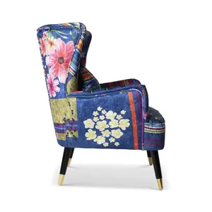 Fabric Purple Patchwork Victoria Accent Wingback Chair