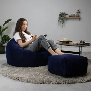 icon Kingston Classic Corduroy Bean Bag & Pouffe Navy Blue Bean Bag Chair