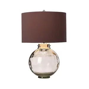 Table Lamp Larkspur Shade Highly Polished Nickel Glassware Smoke LED E27 60W