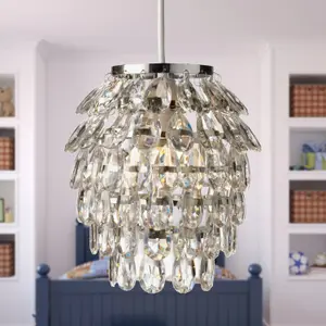 First Choice Lighting Set of 2 Pineapple Chrome and Clear Jewelled Pendant Lightshades