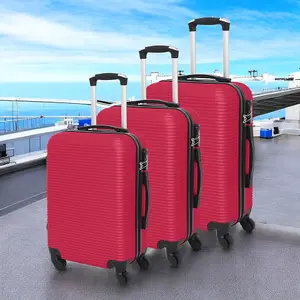 LUGGIT 3 Pcs Travel Lightweight Trolley Luggage Suitcase Set of 3 Sizes, ABS Shell - Parallel Line Red