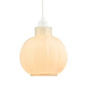 Designer Ribbed Leaf Themed Glossy Opal White Glass Pendant Lighting Shade