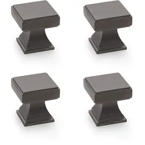 4 PACK - Chunky Square Cupboard Door Knob - 30mm - Dark Bronze Kitchen Unit Pull Handle