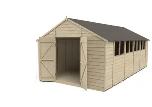 Forest Garden Overlap 20x10 ft Apex Wooden 2 door Shed with floor & 8 windows