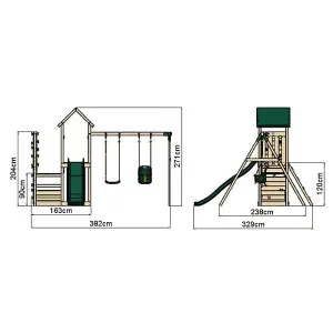 Rebo Wooden Climbing Frame with Vertical Rock Wall, Swing Set and Slide - Rainier+ Pink