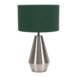 ValueLights Jax Silver Metal Touch Dimmer Table Lamp with Forest Green Drum Shade