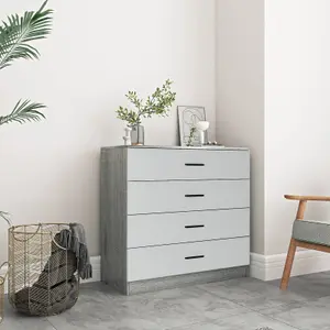 URBNLIVING Height 73cm 4 Drawer Wooden Bedroom Chest Cabinet Modern Ash Grey Carcass and Grey Drawers Wide Storage Cupboard Closet