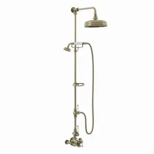 ENKI Downton Antique Brass Traditional 2-Outlet Brass Thermostatic Shower Set with Diverter 200mm