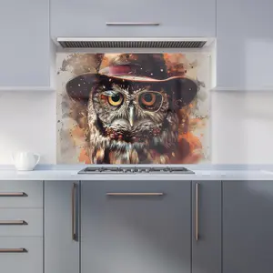 Owl With Hat And Glasses Kitchen Splashback