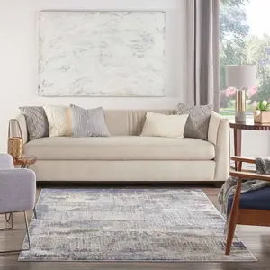 Blue Grey Abstract Modern Luxurious Rug For Dining Room Bedroom & Living Room-66 X 229cm (Runner)