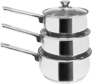 Set Of 3 X Stainless Steel Pans For Use With Induction Cookers & Hobs Ecatering Silver - Hobs & Boiling Rings