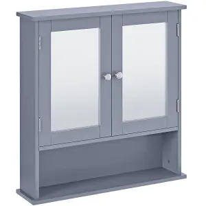 Yaheetech Grey Wall Mount Cabinet with Double Mirror Doors & Adjustable Shelf