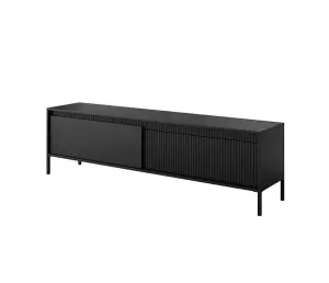 SENNE Modern Large TV Cabinet (H)530mm (W)1870mm (D)400mm - Black Matt with Trendy Fluted Fronts