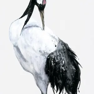 Galerie Kumano White/Black One Painted Crane 2-Panel Wallpaper Mural