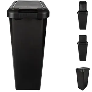 Kitchen Bin Touch and Lift Rectangle Swing Bin Waste Rubbish Recycle Bin 45L - Black