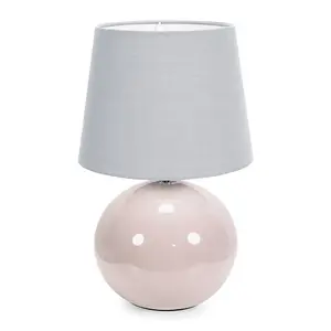 ValueLights Bosco Stone Natural Ceramic Table Lamp with Grey Tapered Shade - LED Bulb Included