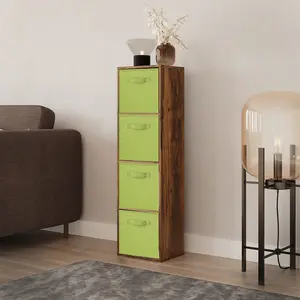 URBNLIVING 106cm Height Rustic Brown 4-Tier Cube Shelving Unit with Green Inserts