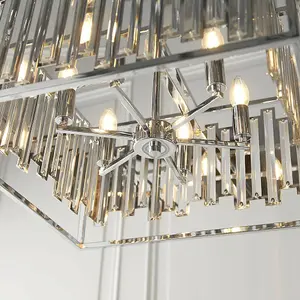 Hanging Ceiling Pendant Light Chrome & Crystal Gorgeous Modern Large Box Shade