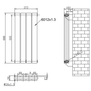 Porter White Double Horizontal Flat Panel Radiator - 600x272mm