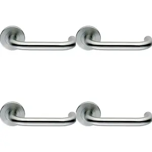 4 PACK - Premium Door Handle Set - Grade 316 Satin Steel Safety Bar Lever on Round Rose