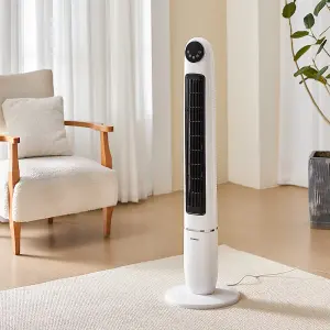 12H Timer Tower Fan with 3 Speed Touch Screen Oscillating Cooling Remote, 50W