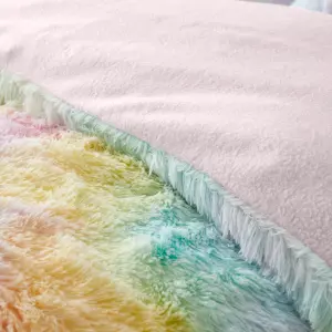 Catherine Lansfield Rainbow Cuddly Deep Pile Faux Fur Double Duvet Cover Set with Pillowcases Pastel