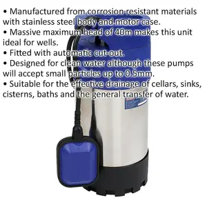 High-Performance Submersible Stainless Steel Water Pump - 92L/Min with 40m Head and Automatic Cut-Out