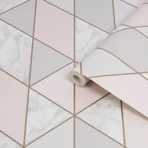 Sublime Marble Pink Metallic effect Geometric Smooth Wallpaper