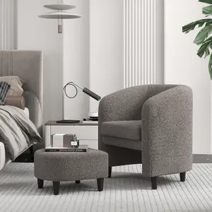 Costway Comfy Modern Barrel Chair Bedroom Upholstered Club Chair w/ Ottoman