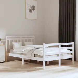 Berkfield Bed Frame White Solid Wood 135x190 cm 4FT6 Double