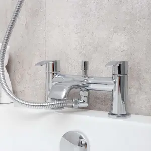 Halo Polished Chrome Round Deck-mounted Bath Shower Mixer Tap with Handset