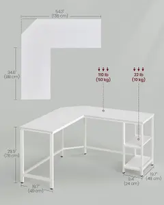 VASAGLE Computer Desk, L-Shaped Corner Desk, Gaming Desk, Workstation with Shelves, Space-Saving, Maple White