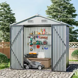 238.8cm W Grey Outdoor Garden Metal Storage Shed with Anti-Corrosion Coating, 8x6 ft