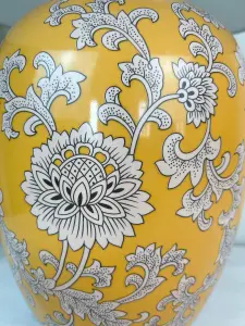 Yellow Floral Ceramic Table Lamp with Plain Shade