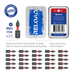 Reload PH1 25mm Impact Driver Tool Bits 25x