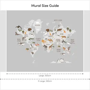 Scandi Safari Map Mural In Grey (300cm x 240cm)