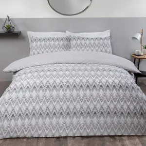 Sleepdown Zig Zag Geometric Monochrome Duvet Set Quilt Cover Polycotton Bedding Double