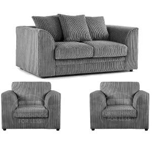 Luxor Jumbo Cord 2 + 1 + 1 Fabric 3 Piece Sofa Suite - Scatter Back Grey