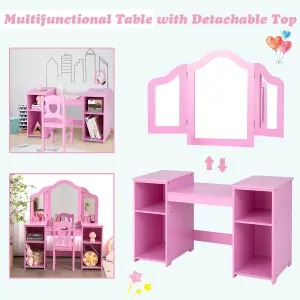 Costway 2-in-1 Kids Vanity Table & Chair Set Makeup Table Dressing Table Desk