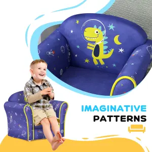 AIYAPLAY Kids Sofa Chair with Planet Dinosaur Design for Bedroom, Playroom, Blue